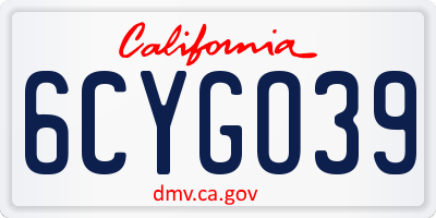 CA license plate 6CYGO39