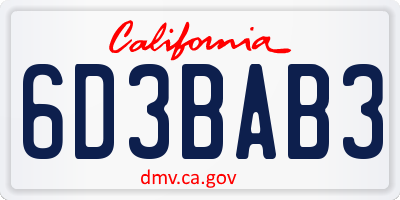 CA license plate 6D3BAB3