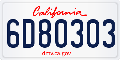 CA license plate 6D80303