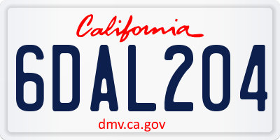 CA license plate 6DAL204