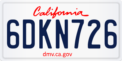 CA license plate 6DKN726