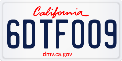 CA license plate 6DTFOO9