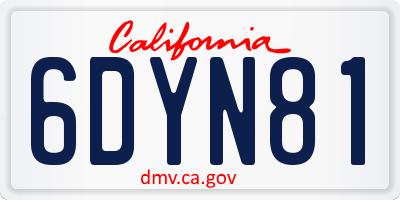 CA license plate 6DYN81