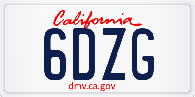 CA license plate 6DZG