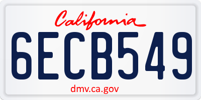 CA license plate 6ECB549