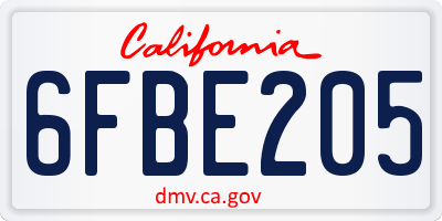 CA license plate 6FBE205