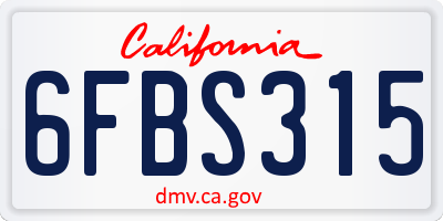 CA license plate 6FBS315