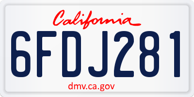 CA license plate 6FDJ281