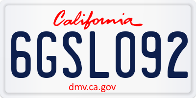 CA license plate 6GSL092