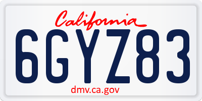 CA license plate 6GYZ83