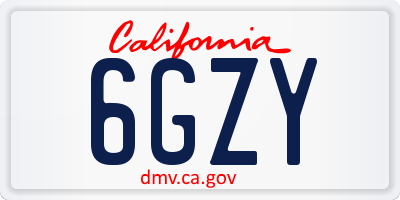 CA license plate 6GZY