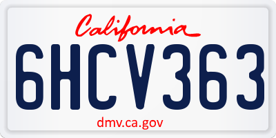 CA license plate 6HCV363