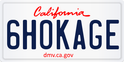 CA license plate 6HOKAGE