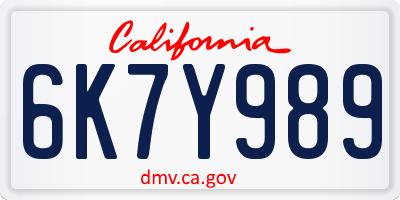 CA license plate 6K7Y989