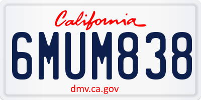 CA license plate 6MUM838