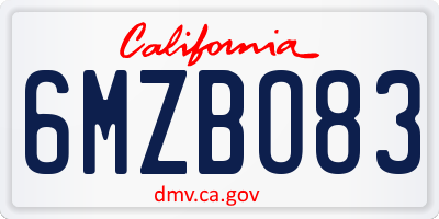 CA license plate 6MZBO83