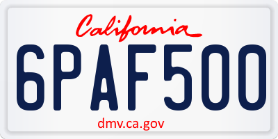 CA license plate 6PAF500