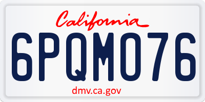 CA license plate 6PQMO76