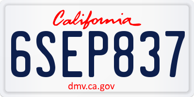 CA license plate 6SEP837