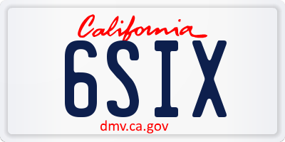 CA license plate 6SIX