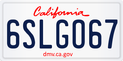 CA license plate 6SLGO67