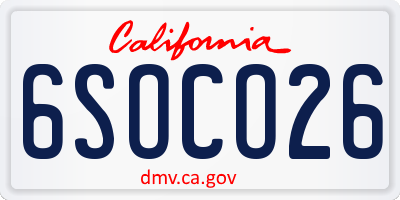 CA license plate 6SOCO26