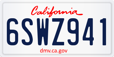 CA license plate 6SWZ941