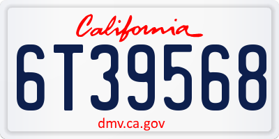 CA license plate 6T39568