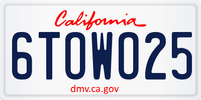 CA license plate 6TOWO25