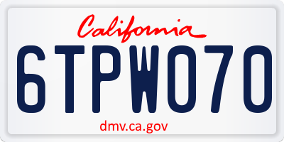 CA license plate 6TPW070