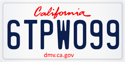 CA license plate 6TPW099