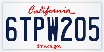 CA license plate 6TPW205