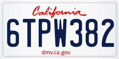 CA license plate 6TPW382