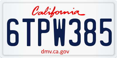 CA license plate 6TPW385