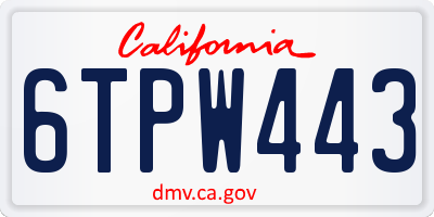 CA license plate 6TPW443