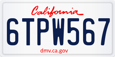 CA license plate 6TPW567