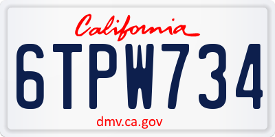 CA license plate 6TPW734