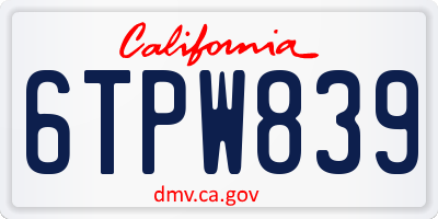 CA license plate 6TPW839