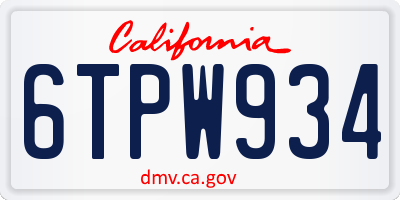 CA license plate 6TPW934