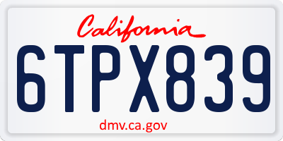 CA license plate 6TPX839