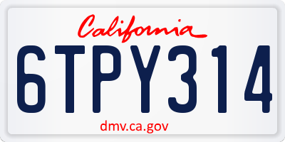 CA license plate 6TPY314