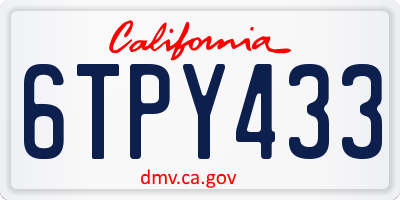 CA license plate 6TPY433