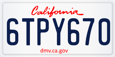 CA license plate 6TPY670