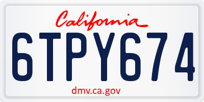 CA license plate 6TPY674