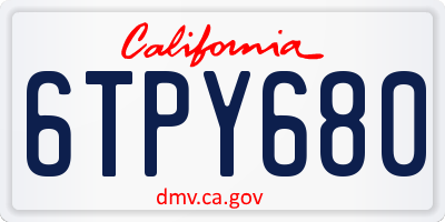 CA license plate 6TPY680