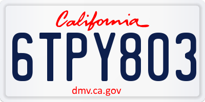 CA license plate 6TPY803