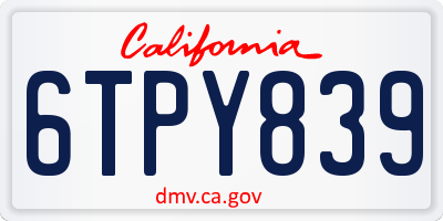 CA license plate 6TPY839