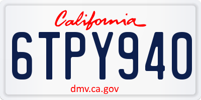 CA license plate 6TPY940