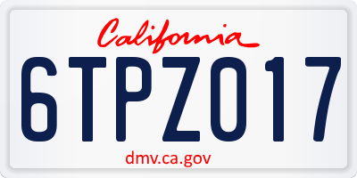 CA license plate 6TPZ017