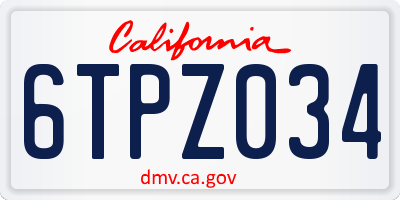 CA license plate 6TPZ034